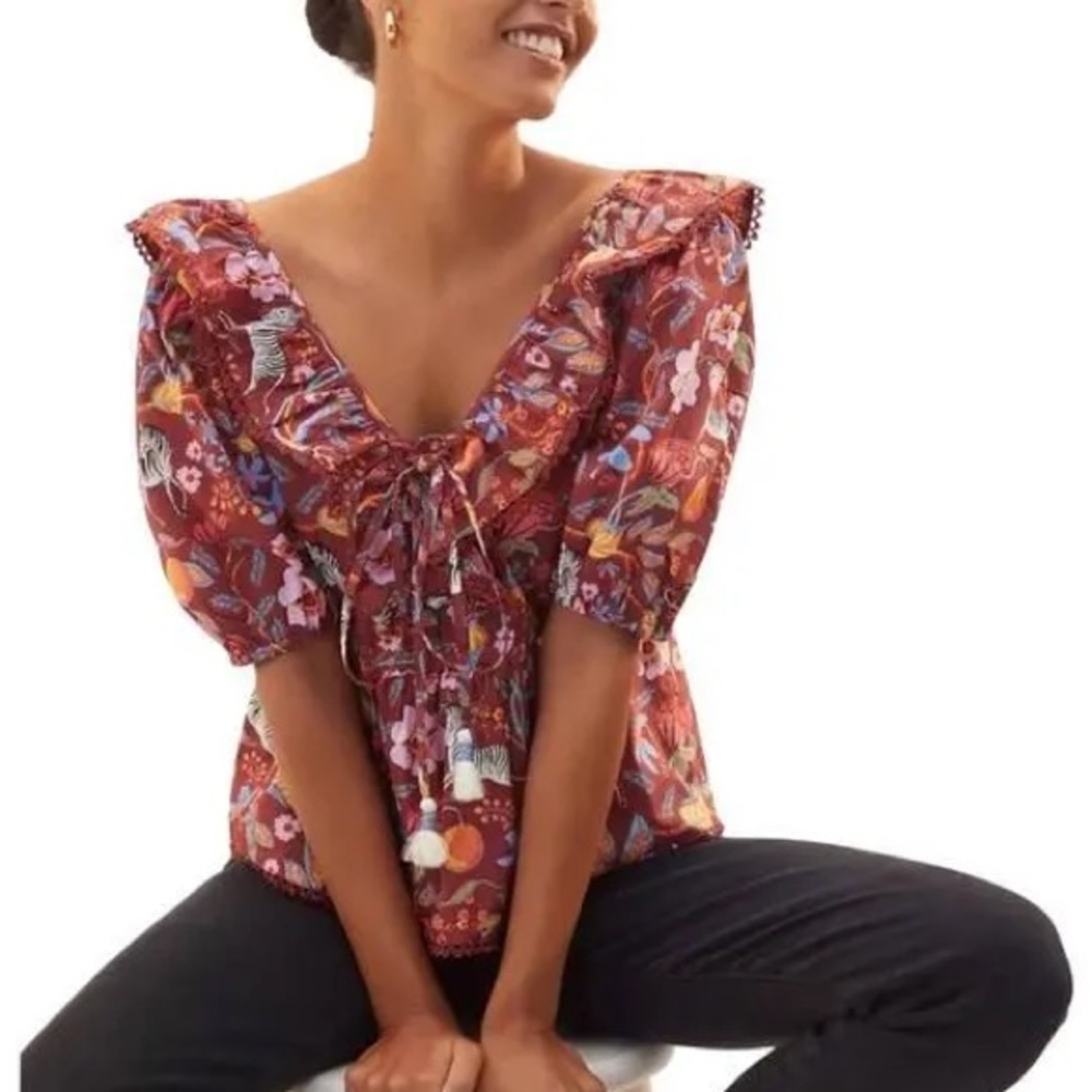 Anthropologie Maeve Zebra Floral Print Cotton Top size XSMALL